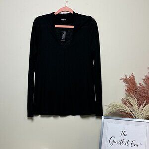 Express Black Semi-Sheer Long Sleeved Top with Keyhole Neckline